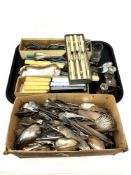A tray of a large quantity of plated cutlery,