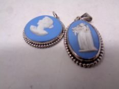 Two blue Wedgwood pendants