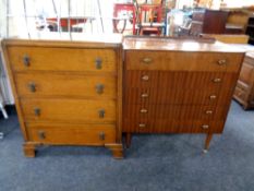 A mid 20th century teak five drawer chest together with an oak four drawer chest