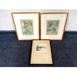 An Edward Cherry etching in frame together with two further Rackham prints