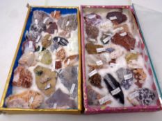 Two display boxes containing a quantity of semi precious rock samples