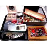 A tray containing a large quantity of costume jewellery to include cameo pendant, beaded necklaces,