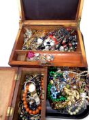 Two 19th century mahogany boxes containing a large quantity of assorted costume jewellery and