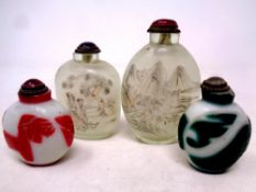 Two late 19th/early 20th century Chinese reverse-painted glass scent bottles,