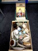 Two crates containing assorted ceramics to include Radford ware, antique china,