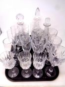 A tray containing assorted glassware to include wine and champagne glasses,