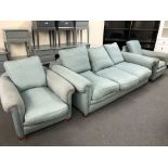 A Victorian style three piece lounge suite in a turquoise fabric