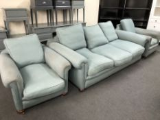 A Victorian style three piece lounge suite in a turquoise fabric