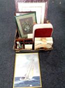 A box containing miscellaneous to include collector's plates, leather desk stand,