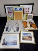 A box containing assorted contemporary pictures and prints to include an Alice Wonder 'Slender