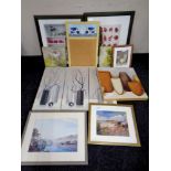 A box containing assorted contemporary pictures and prints to include an Alice Wonder 'Slender