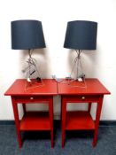 A pair of contemporary painted two tier bedside tables fitted drawers together with a pair of