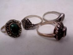 Four old silver marcasite rings