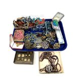 A tray of costume jewellery, necklaces,