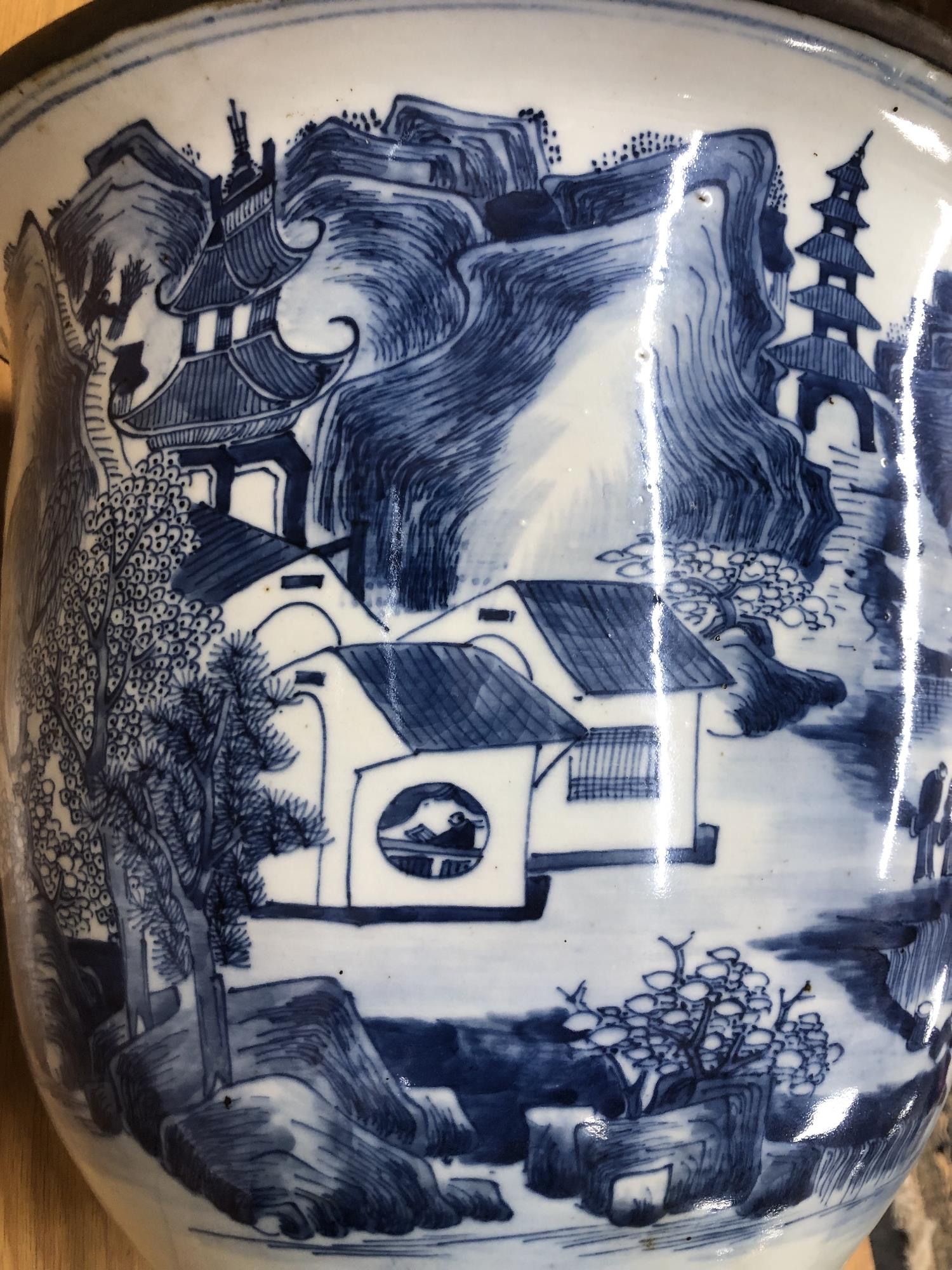 A Chinese blue and white planter depicting traditional scenes, width 37. - Image 13 of 13