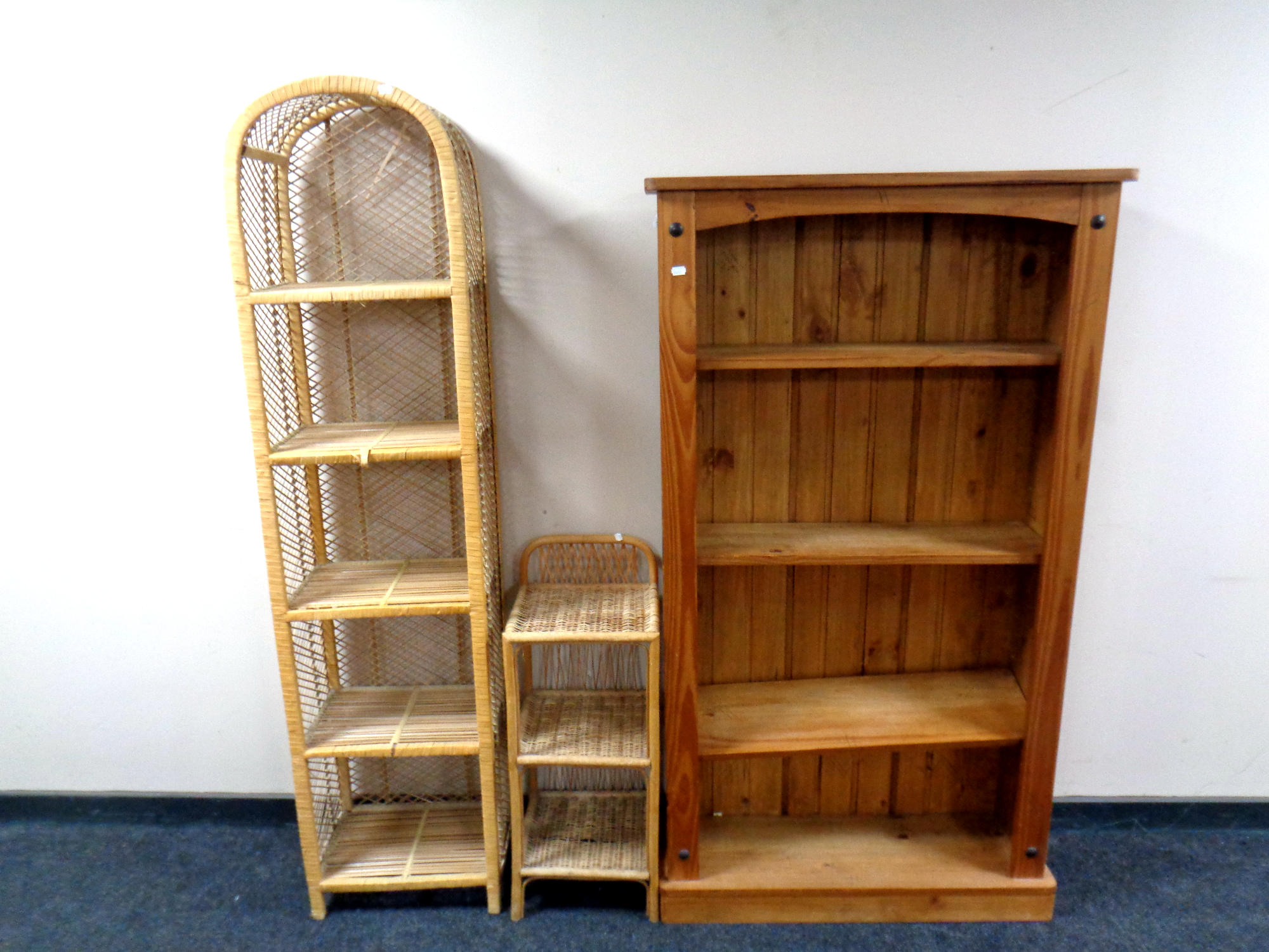 A set of pine open bookshelves, width 83 cm,