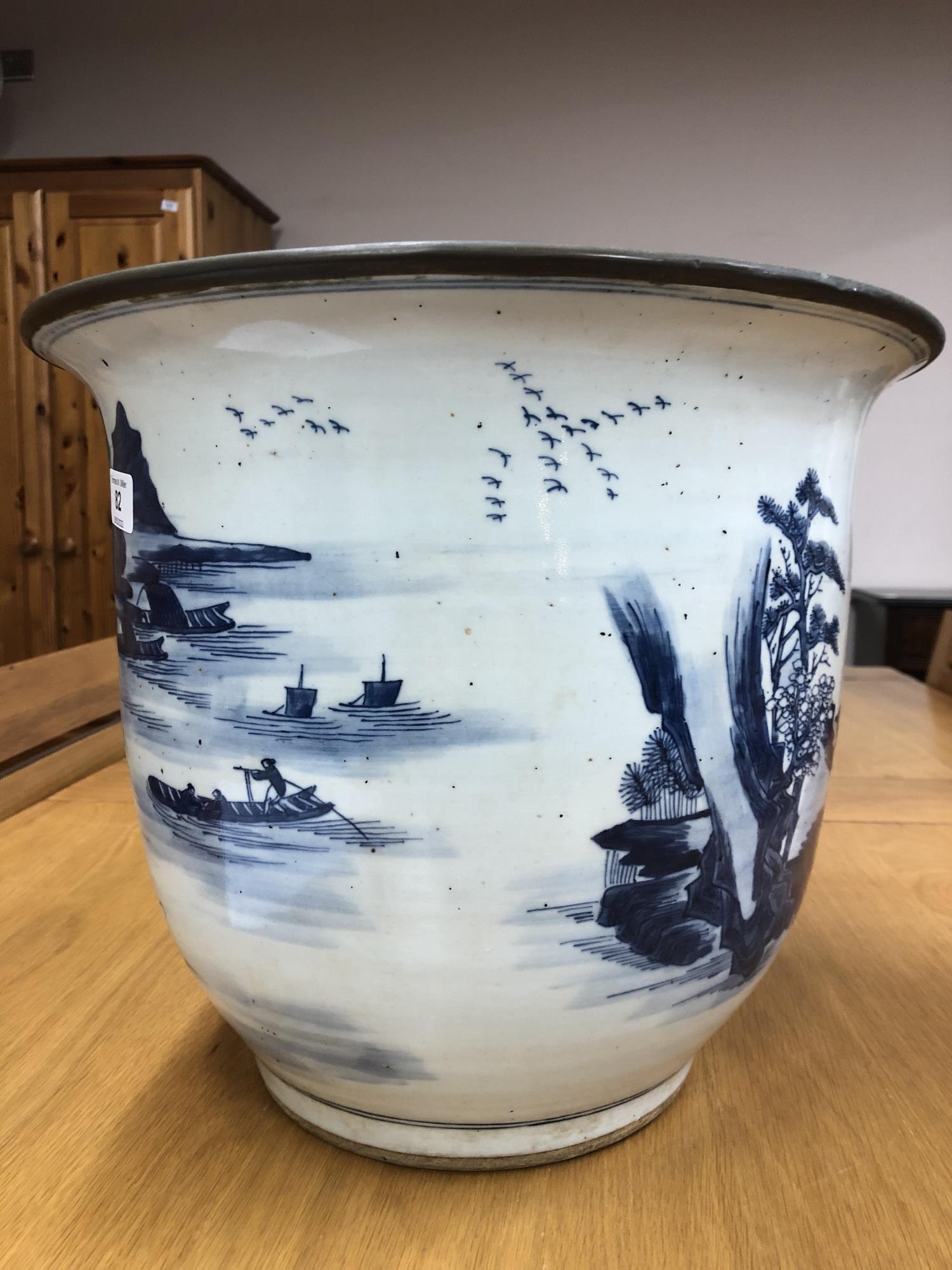 A Chinese blue and white planter depicting traditional scenes, width 37. - Image 3 of 13