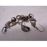 Four pairs of marcasite earrings etc