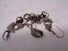 Four pairs of marcasite earrings etc