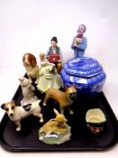 A tray containing assorted ceramics to include small Royal Doulton character jug, Toby Philpotts,