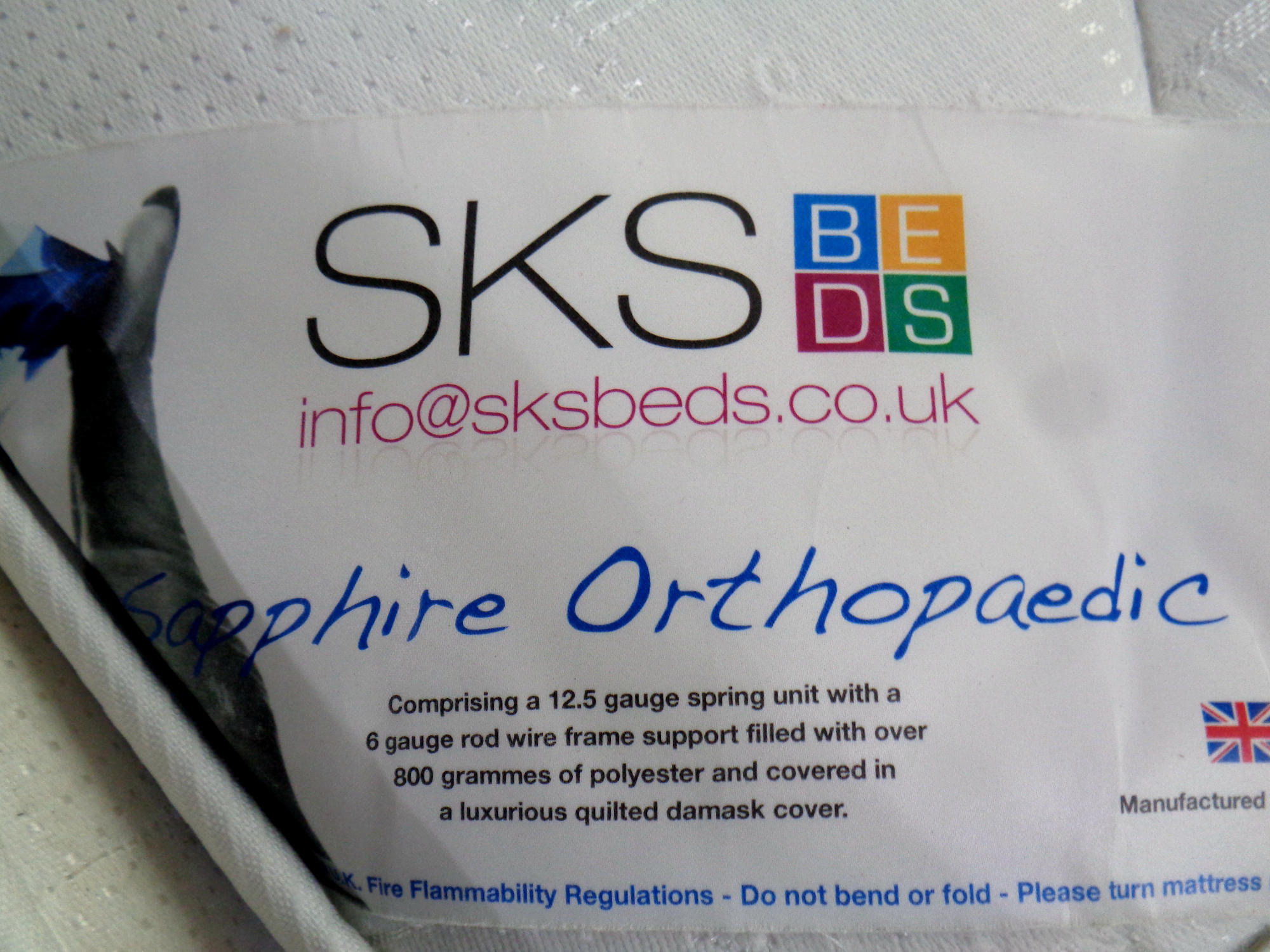 A pair of SKS Sapphire Orthopedic 3' divan sets (zipped together to make 6' bed) - Image 2 of 2