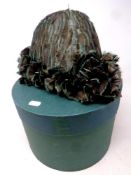 An Art Deco style feather hat in a Jenner's of Edinburgh hat box