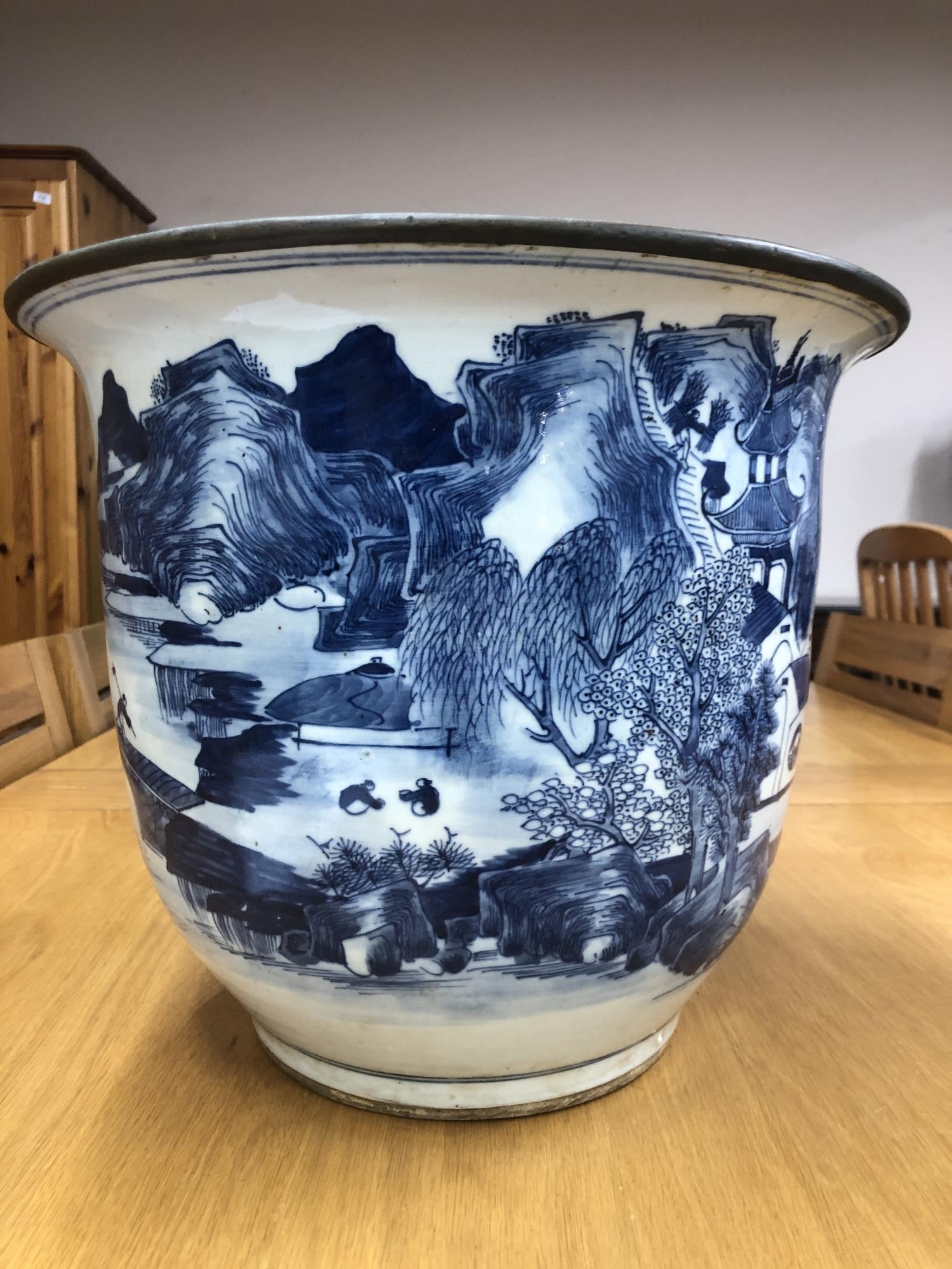 A Chinese blue and white planter depicting traditional scenes, width 37. - Image 5 of 13
