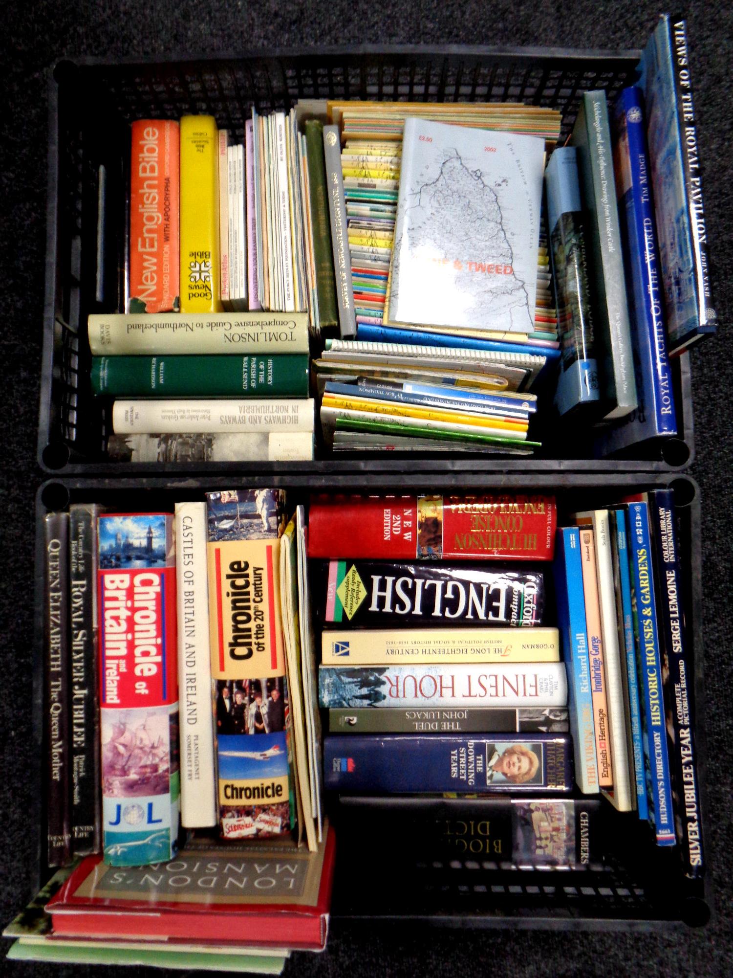 Two crates containing a large quantity of hardback and softback volumes relating to the Tyne and