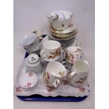 A tray containing 18 pieces of 19th century hand painted china together with further mandarin china