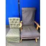 A mid 20th century armchair and a bedroom chair