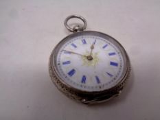 A continental silver and enamel fob watch