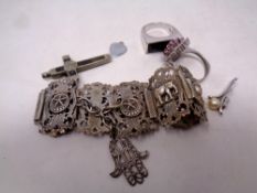 A costume jewellery bracelet, dress ring,