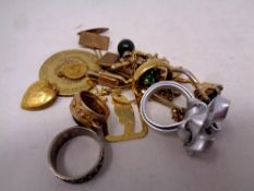 A quantity of costume jewellery, coin, ring,