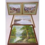 A J Rutherford watercolour, boats at low tide, in mount and gilt frame,