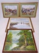 A J Rutherford watercolour, boats at low tide, in mount and gilt frame,
