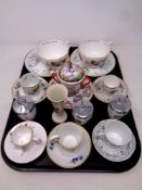 A tray containing assorted ceramics to include teacups and coffee cans and saucers by Royal Grafton,