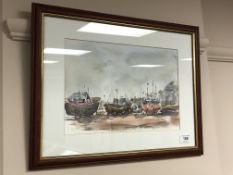 W D Gowdy (Contemporary), Boat Yard, Los Christianos, watercolour, 30cm by 20.5cm.