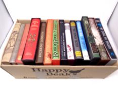 A box containing fourteen Folio Society volumes to include Robin Hood, Dickens' London,