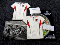 Two miniature signed England Rugby shirts together with a photograph of Princess Diana and Prince