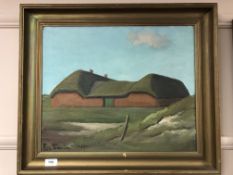 Continental school : A thatched barn, oil on canvas,