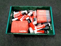 A crate of Hilti fire stop acrylic sealant etc