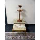 Two brass and onyx occasional tables together with an oak smoker's stand