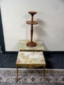 Two brass and onyx occasional tables together with an oak smoker's stand