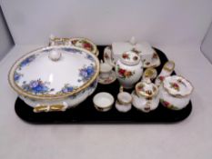 A tray of Royal Albert Old Country Roses china and a moonlight rose tureen