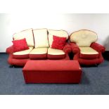 A contemporary three seater settee and armchair upholstered in a two tone fabric together with a