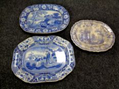 Three 19th century blue and white plates (as found)