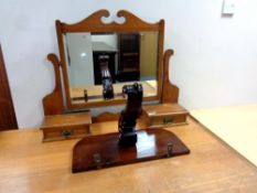 An Edwardian dressing table mirror together with a wooden wall shelf