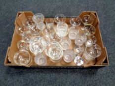 A box containing a quantity of glass including babysham glasses,