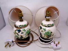 A pair of Masons Chartreuse pattern table lamps with shades together with a small collection of