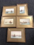 R Allam : Five watercolour drawings depicting boats in calm waters